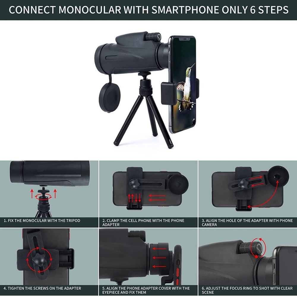 12x50 Monoculars Telescope, High Power Monocular, Smartphone Holder and Tripod